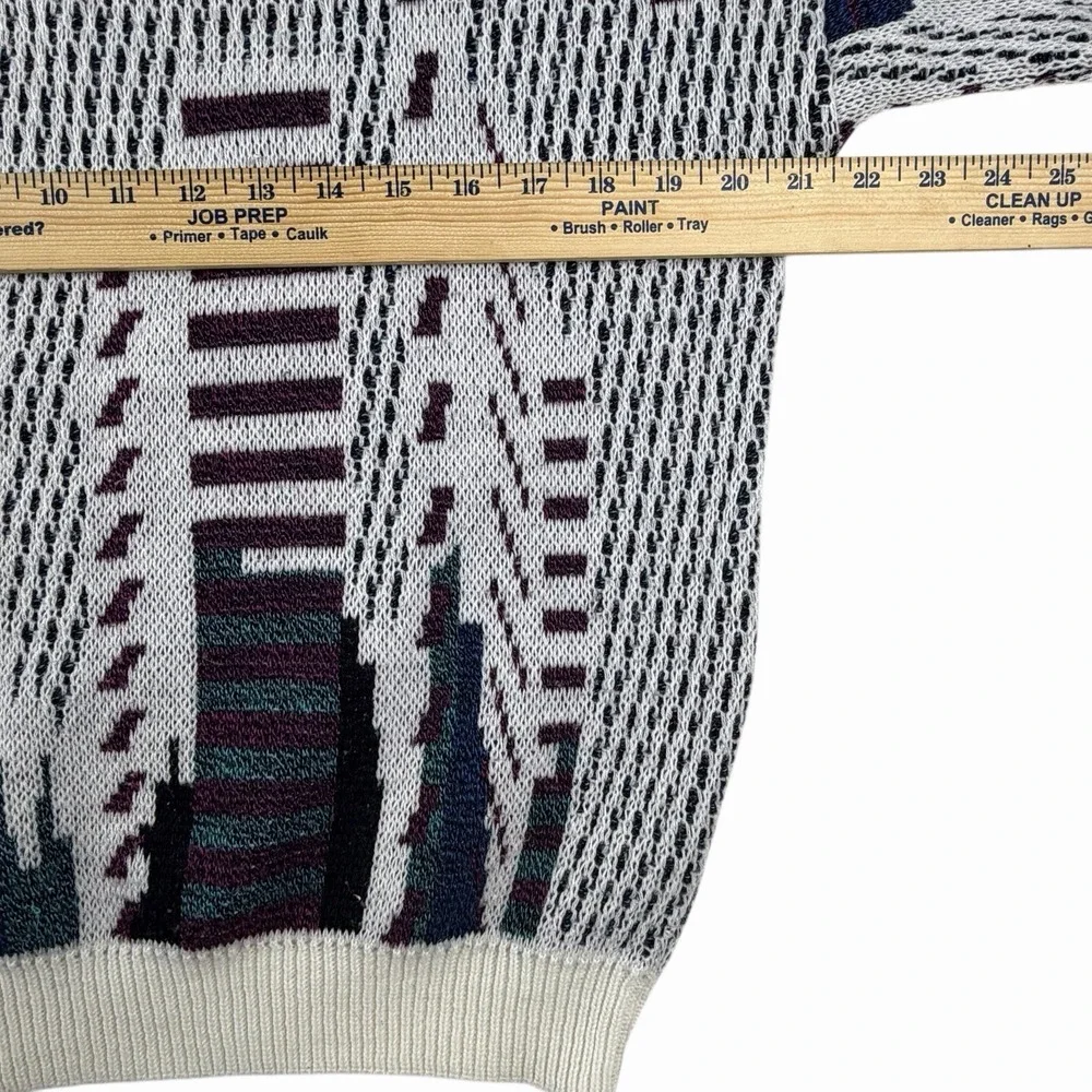 VTG 80s Jantzen Layered Sweater Grandpa White Blue Green Preppy Sz S/M Geometric